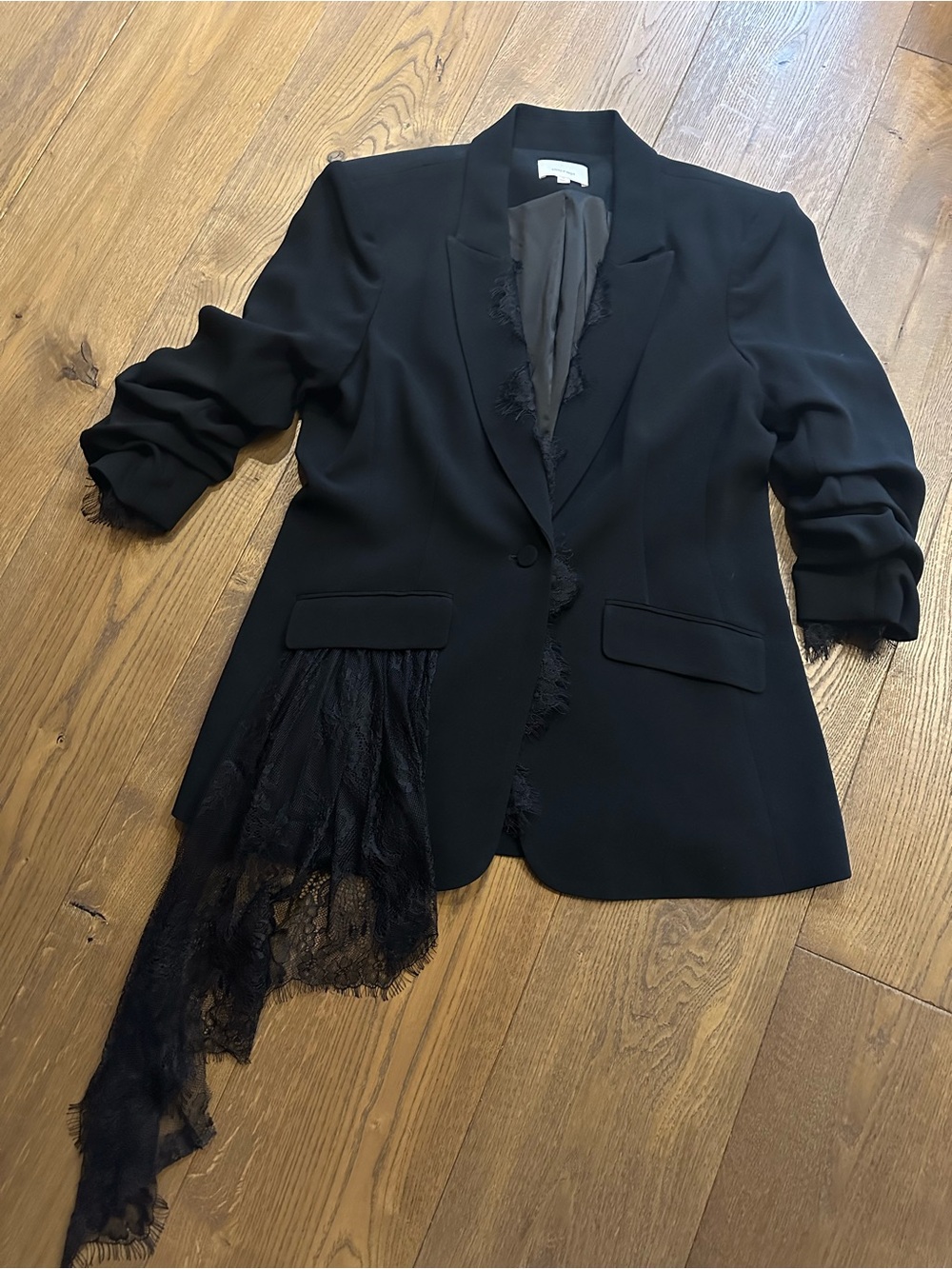 Cinq a Sept Black Asymmetric Lace-Trim Blazer - Picture 6 of 16